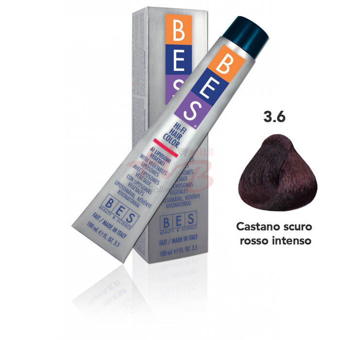 Bes Hi-Fi Hair Color Liposomi vegetali 3.6 CASTANO SCURO ROSSO INTENSO - Tinta per capelli - 100ml