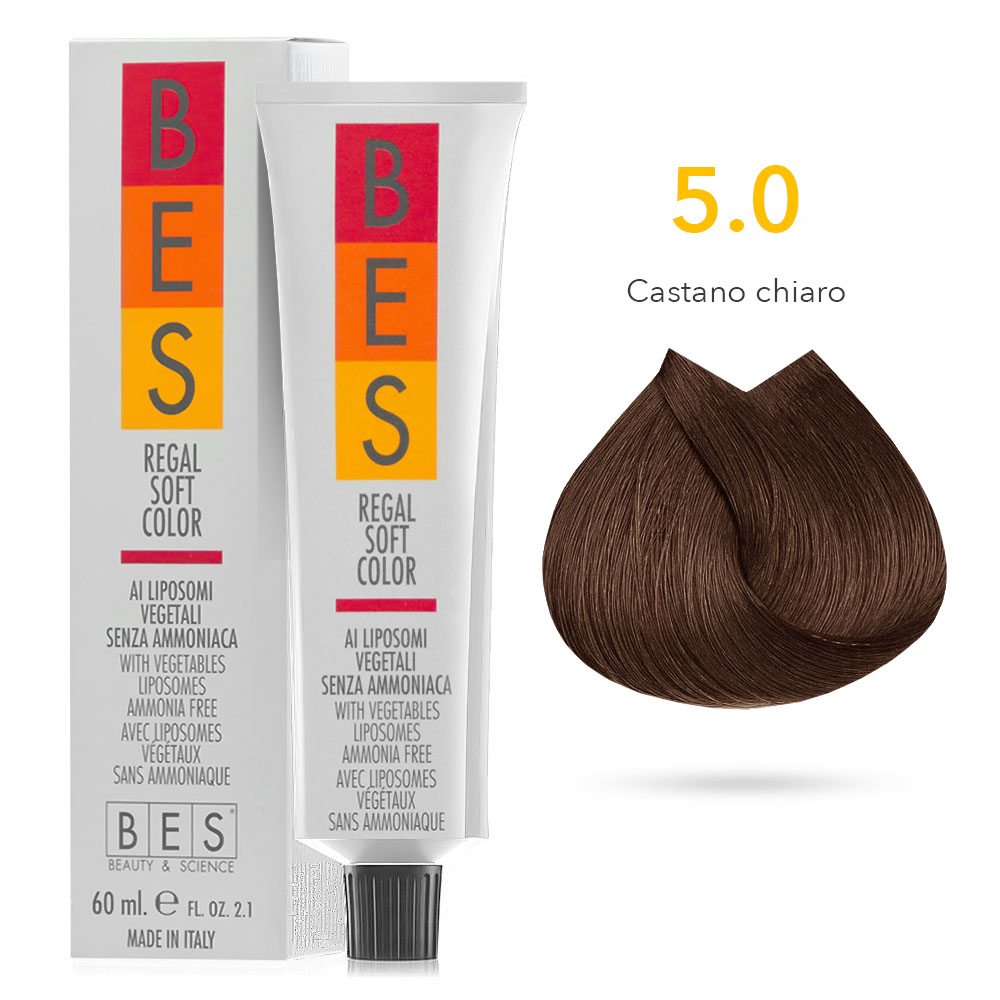 Tinta Riflessante tonalizzante Bes Regal Soft Color Liposomi Vegetali Senza ammoniaca 5.0 CASTANO CHIARO 60ml