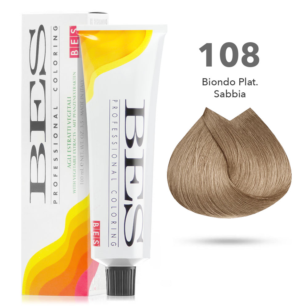 Bes Professional Coloring tinta per capelli estratti vegetali - 108 BIONDO PLATINO SABBIA - 100ML