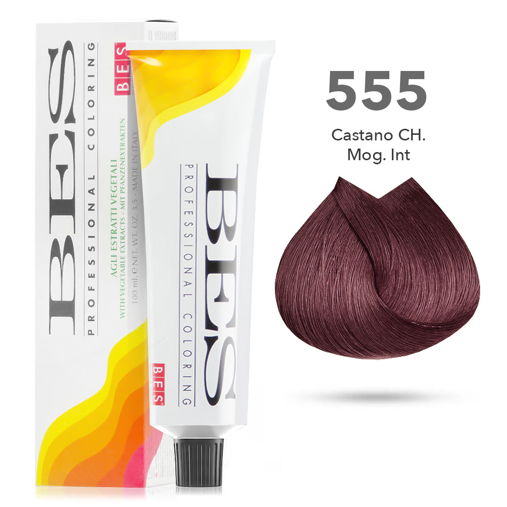 Bes Professional Coloring tinta per capelli estratti vegetali - 555 CASTANO CHIARO MOGANO INTENSO - 100ML