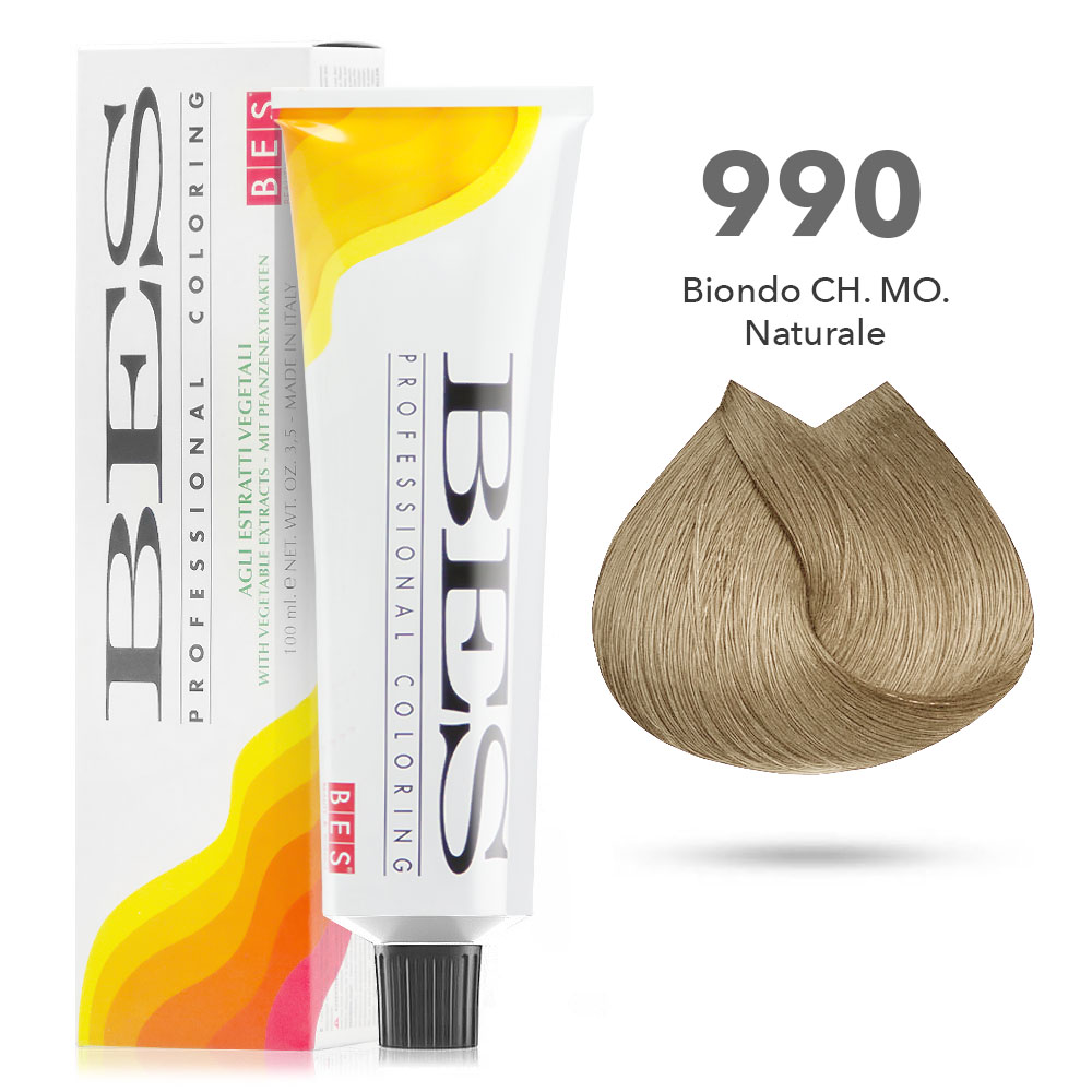 Bes Professional Coloring tinta per capelli estratti vegetali - 990 BIONDO CHIARISSIMO NATURALE - 100ML