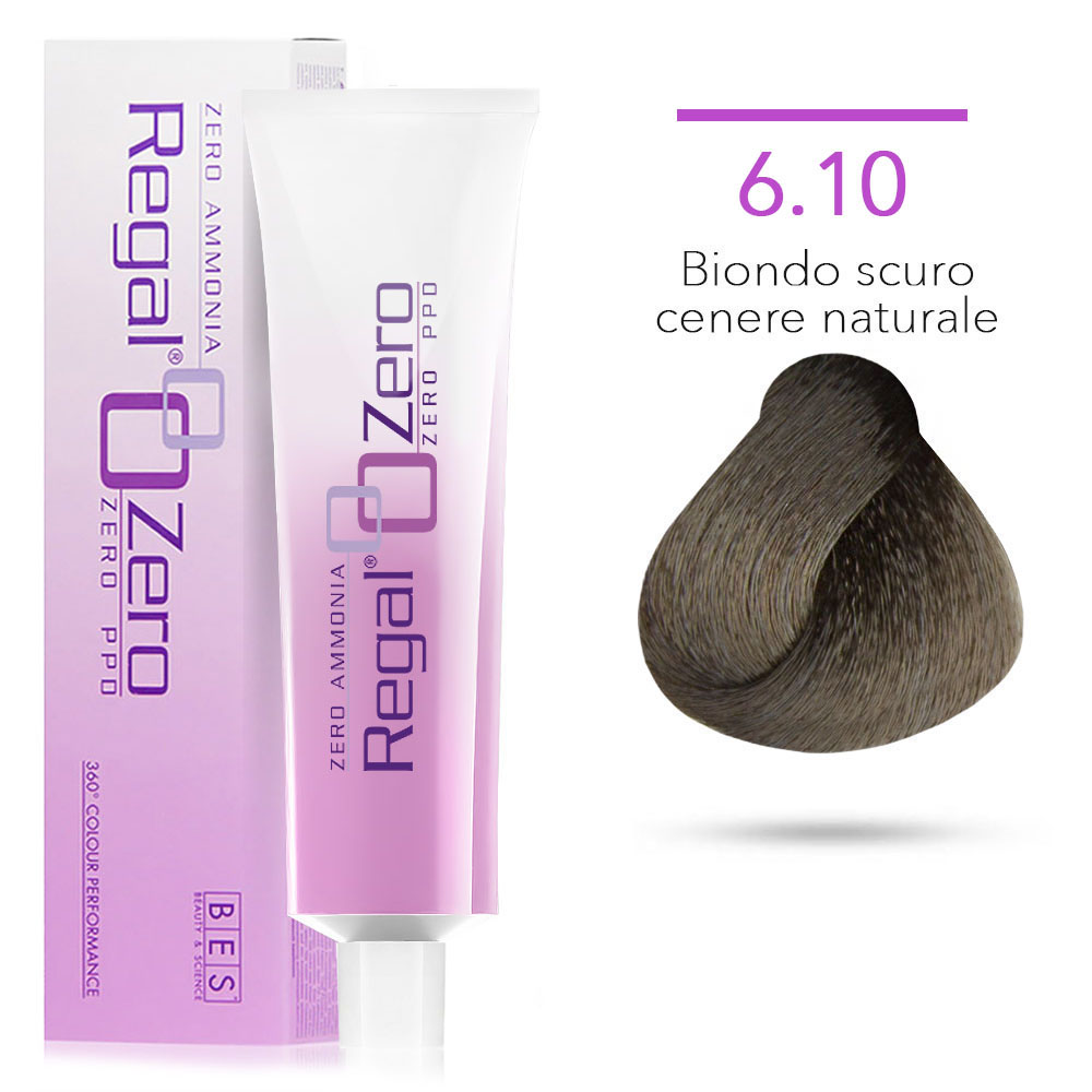 Bes Regal Zero senza ammoniaca senza ppd 6.10 BIONDO SCURO CENERE NATURALE - tinta per capelli - 100ml