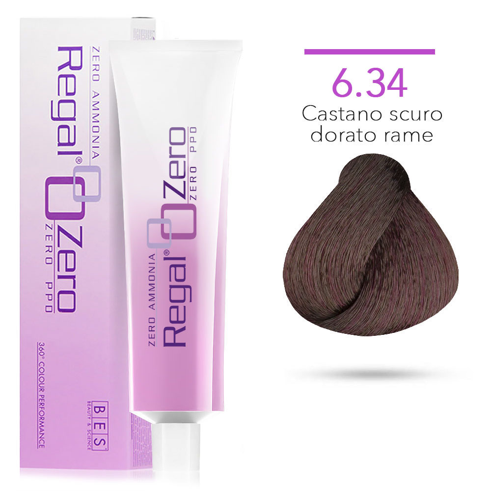 Bes Regal Zero senza ammoniaca senza ppd 6.34 BIONDO SCURO DORATO RAME - tinta per capelli - 100ml