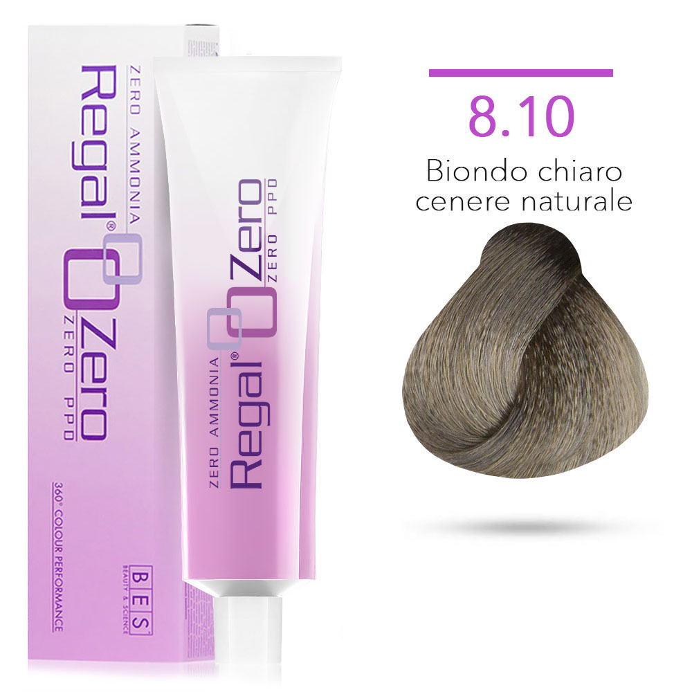 Bes Regal Zero senza ammoniaca senza ppd 8.10 BIONDO CHIARO CENERE NATURALE - tinta per capelli - 100ml