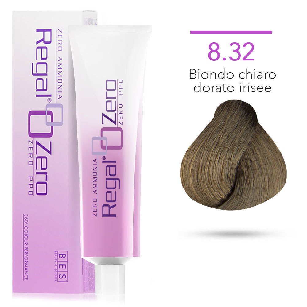 Bes Regal Zero senza ammoniaca senza ppd 8.32 BIONDO CHIARO DORATO IRISEE - tinta per capelli - 100ml