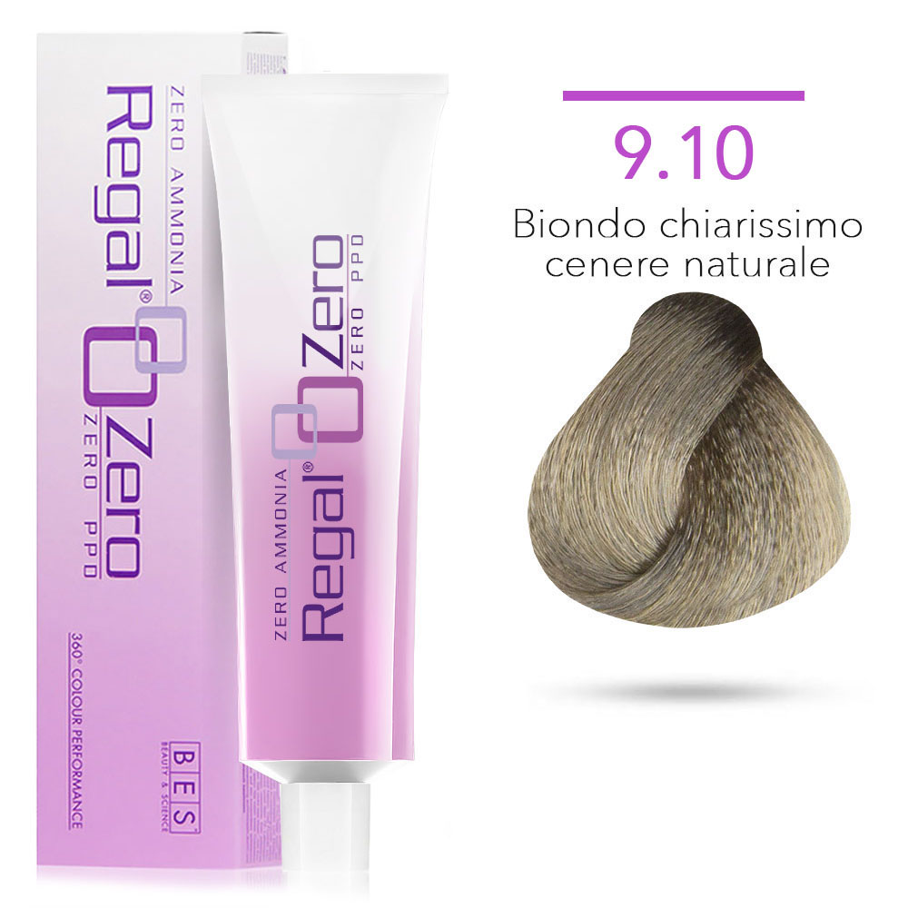 Bes Regal Zero senza ammoniaca senza ppd 9.10 BIONDO CHIARISSIMO CENERE NATURALE - tinta per capelli - 100ml